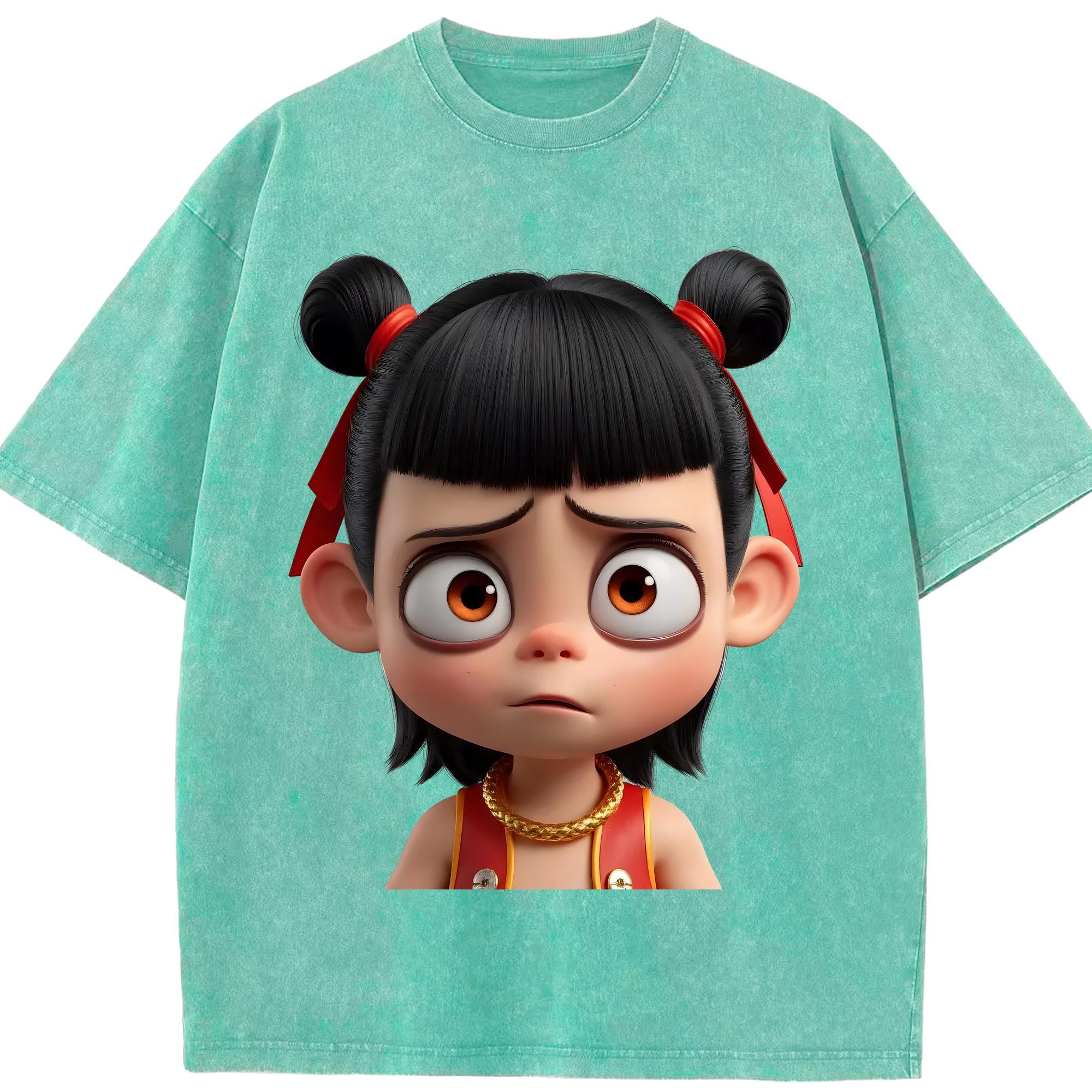 （画像用） Ne Zha 2 ナタ 魔童の大暴れ 綿100% ヴィンテージ風 半袖Tシャツ（フロントプリント）